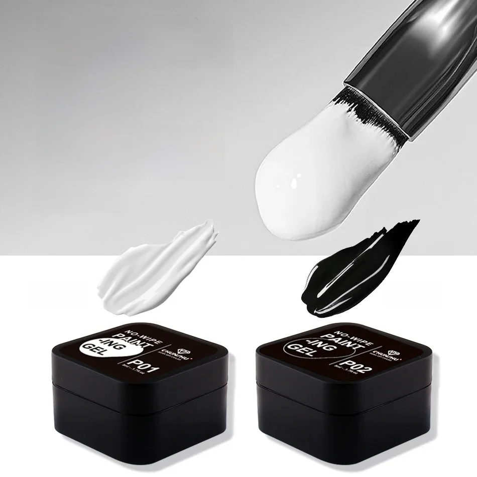 CHUNSHU 5 ml Schwarz Weiß Nagelmalgel Halbfestes UV-LED 4-in-1 Nail Art Zeichnungsgel Professionelles Stempelgel Langlebig