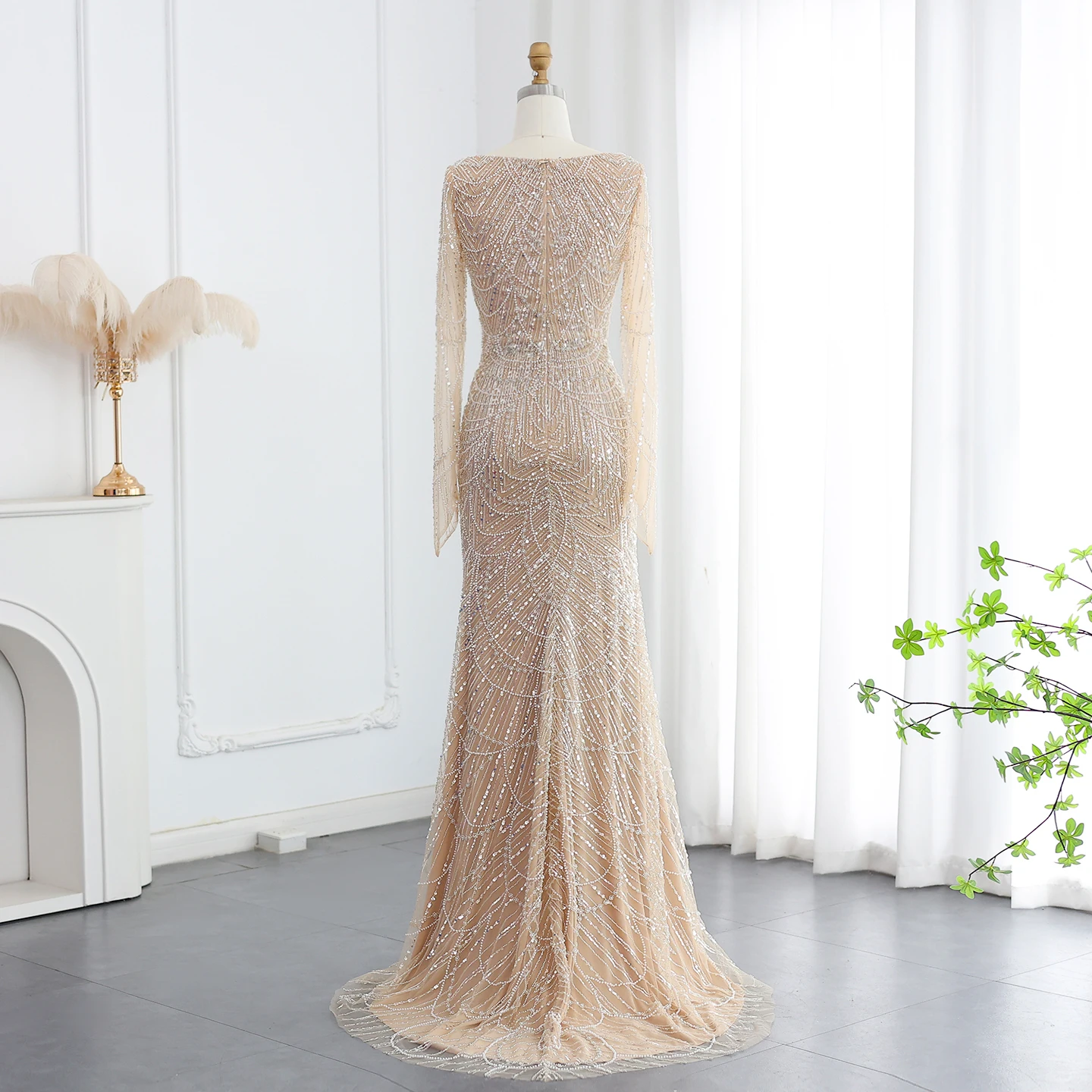 Sharon Said Elegantes Schwarzes Meerjungfrauen-Abendkleid mit Langen Ärmeln, Königsblau, Arabische Damen-Hochzeits- und Partykleider SS686, Maßanfertigung – Detail 9