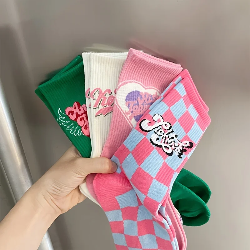 5 أزواج من الجوارب النسائية العصرية والعصرية على طراز الكلية بلون الحلوى، جوارب كاجوال مريحة بألوان الدوبامين #4