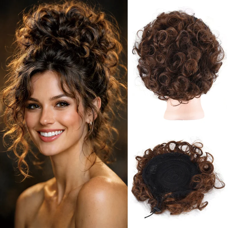 

Большой небрежный пучок для волос, волнистый, кудрявый, синтетический, для создания прически-шиньона, накладной хвост-шиньон для женщин