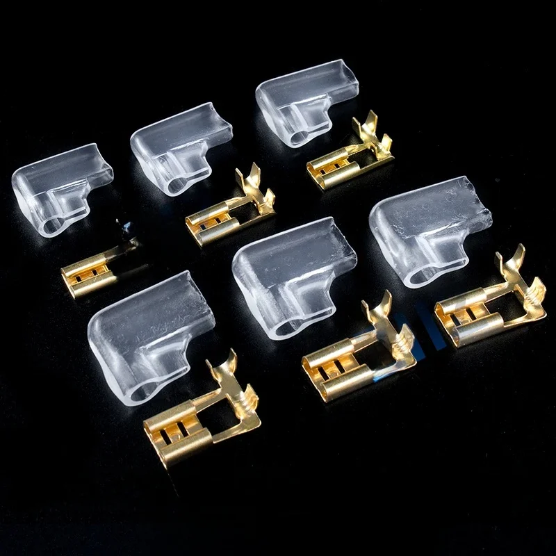 100/200 szt. Złota/srebrna flaga elektryczna/prawy kąt zaciskany zestaw złączy przewodów 2.8 4.8/6.3mm żeńskie + osłona mosiężny samochód ZiiZ — zdjęcie 2