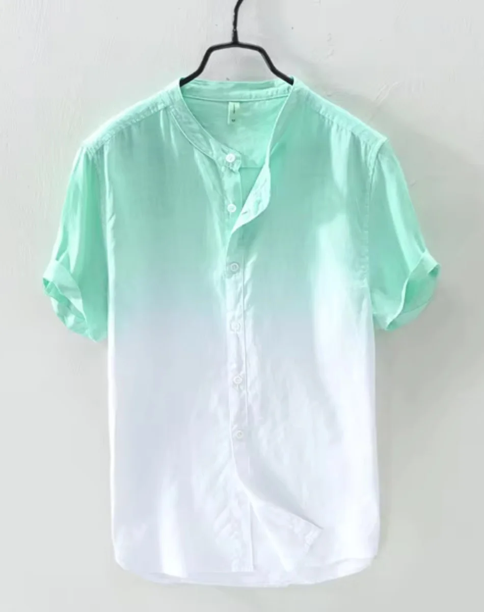 Рубашки с короткими рукавами Льняные Прохладные и дышащие Удобные и полезные материалы Градиентные синие и однотонные льняные рубашки Гавайи