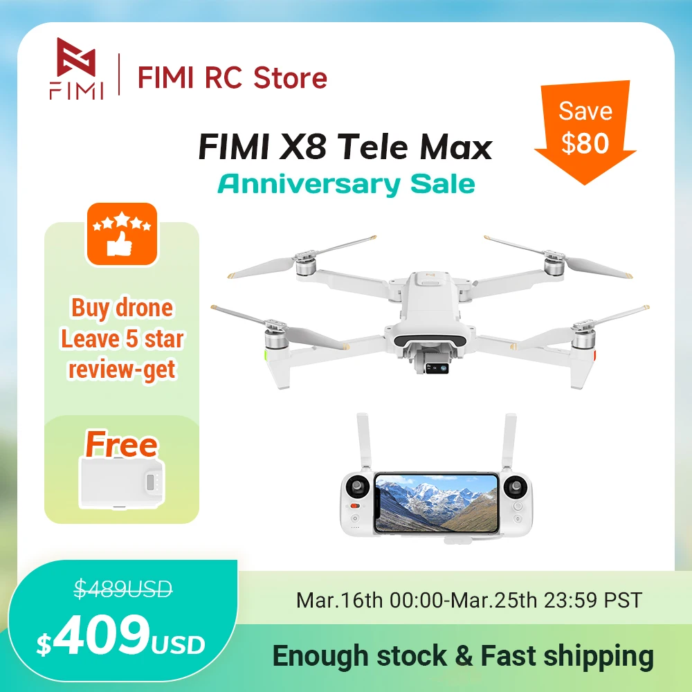 

FIMI X8 Tele Max camera new drone 4K 60fps 5.0 Roklink 20km range 3-axis Gimbal GPS AI Super Night Video Dual Cameras