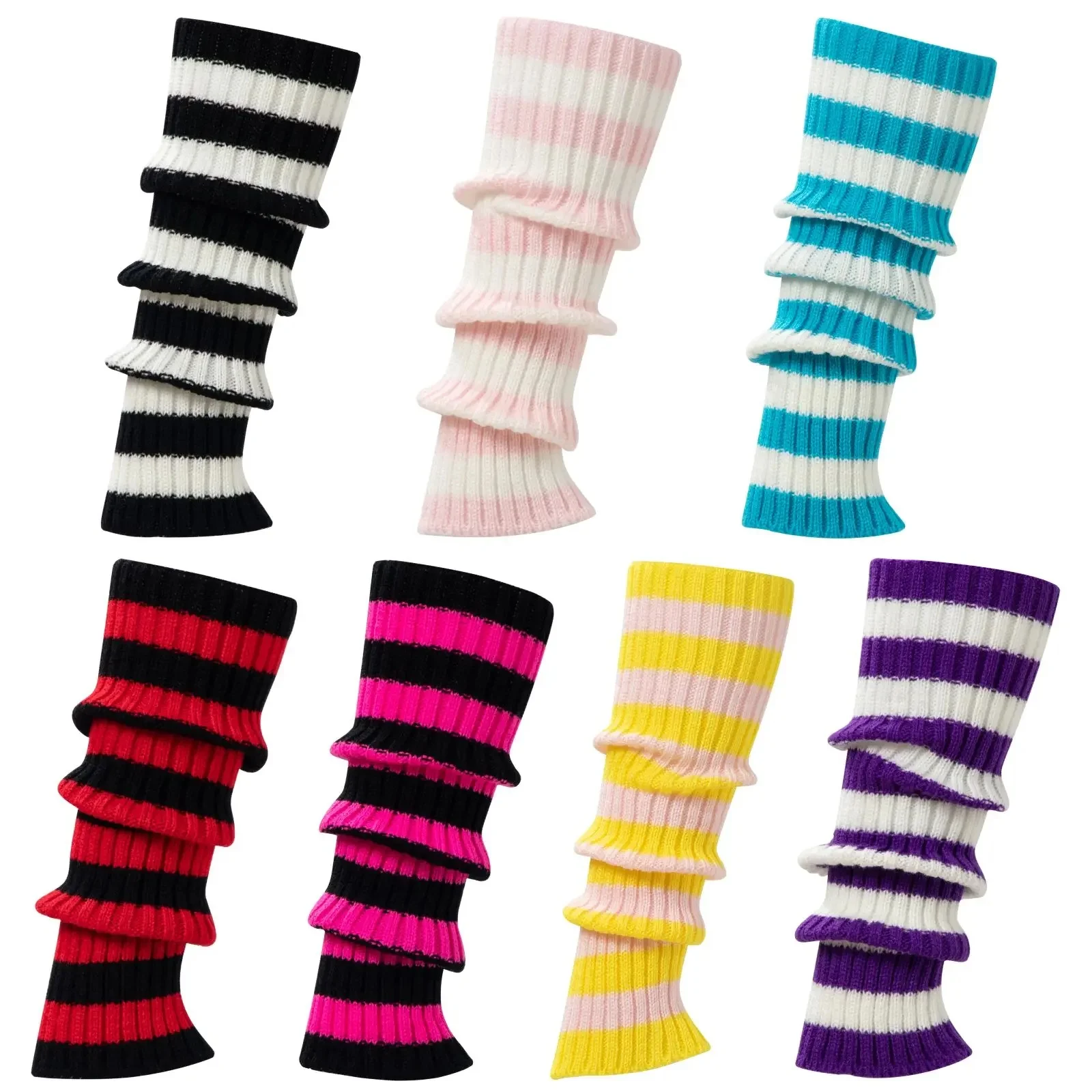 Intgoodluckycc 80s rayé jambières chaussettes pour femmes Kawaii hiver gros tricot coton cheville jambières chaussettes pour danse de Ballet