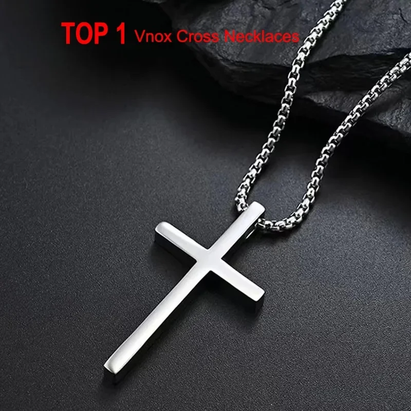 Vnox Kreuz-Halskette für Männer und Frauen, silberfarbenes, schlichtes Kreuz-Anhänger-Kragen mit Edelstahl-Kastenkette