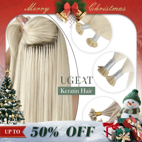 Ugeat-extensiones de cabello de queratina, cabello humano Remy Fushion, 14-22 "", 50 hebras por paquete, punta en U recta Natural, punta plana, cabello de Punta I