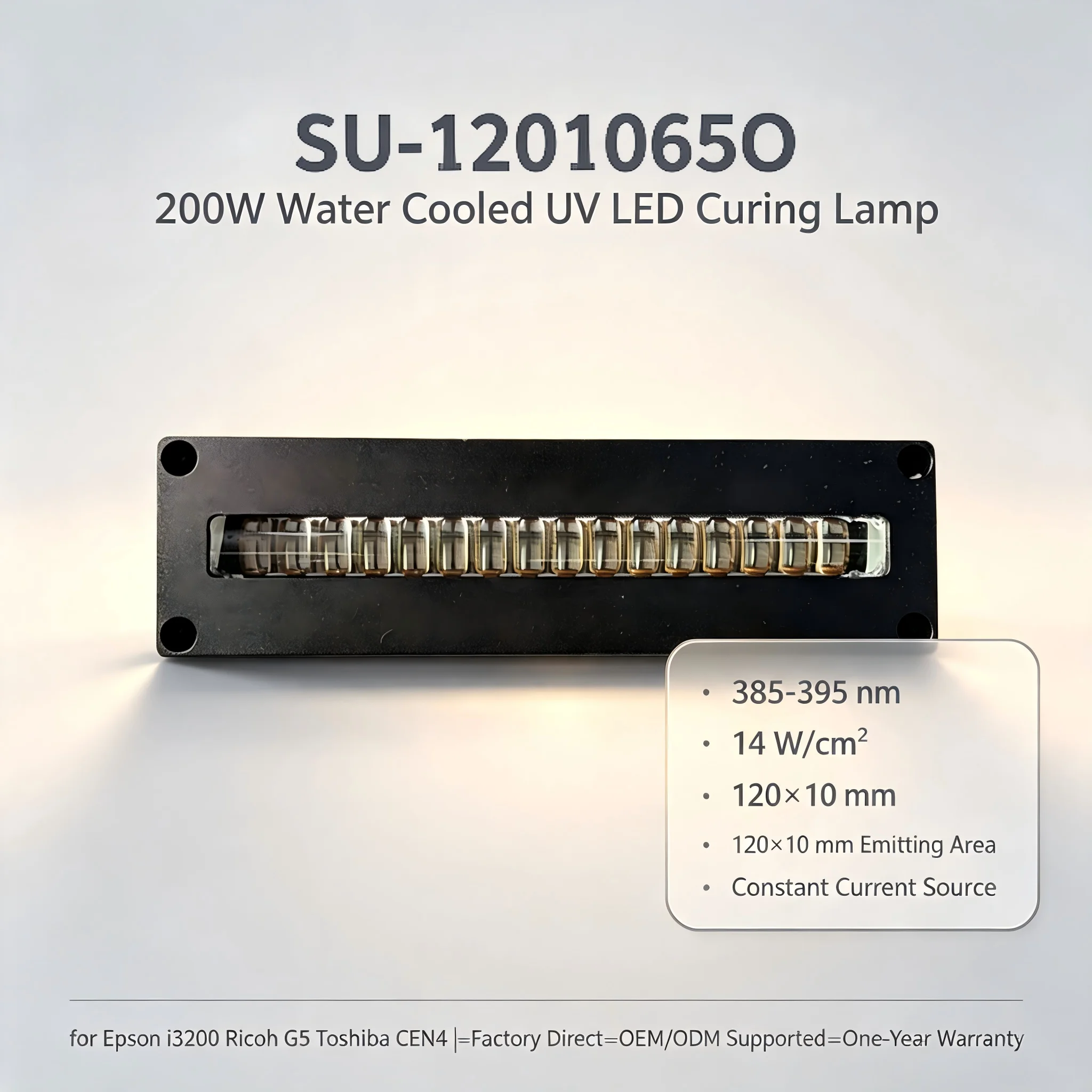 Water Cooled 200W UV Lamp 120x10mm 14W cm2 for Ricoh G5 Epson i3200 Toshiba CEN4 TX800 XP600 Inkjet Printer