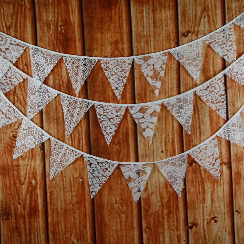 3M 12 koronkowych flag proporczykowych Dekoracje ślubne Bunting Party Urodziny Zdjęcie Rekwizyt Baner Baby Shower Karnawałowa girlanda — zdjęcie 2
