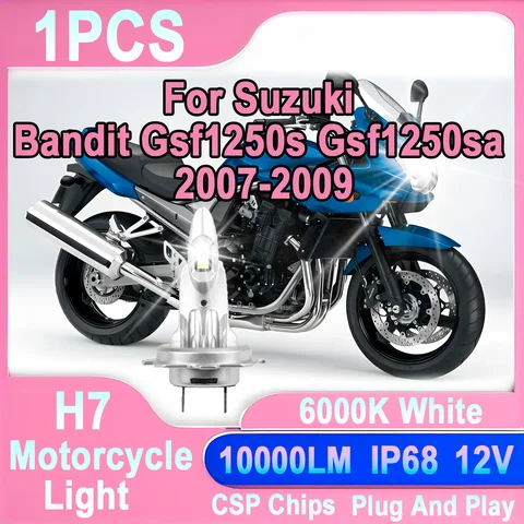 Светодиодная фара H7 10000LM Canbus без ошибок для мотоциклов, 12В, Plug and Play, для Suzuki Bandit GSF1250S GSF1250SA 2007-2009