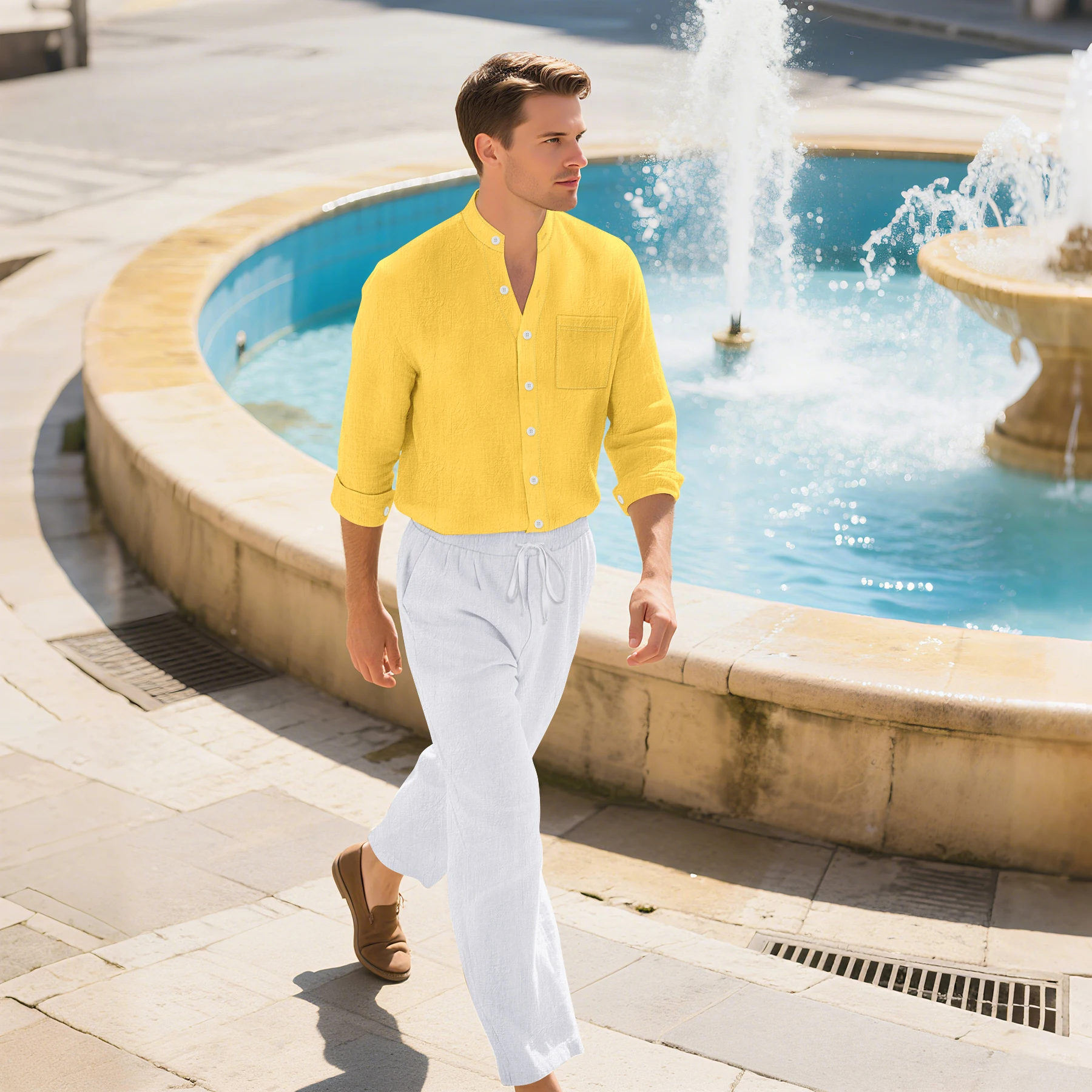 2025年秋新作 メンズ 長袖パンツセット 綿麻カーディガン 長袖シャツ+ルーズカジュアルストレートパンツ ツーピースセット