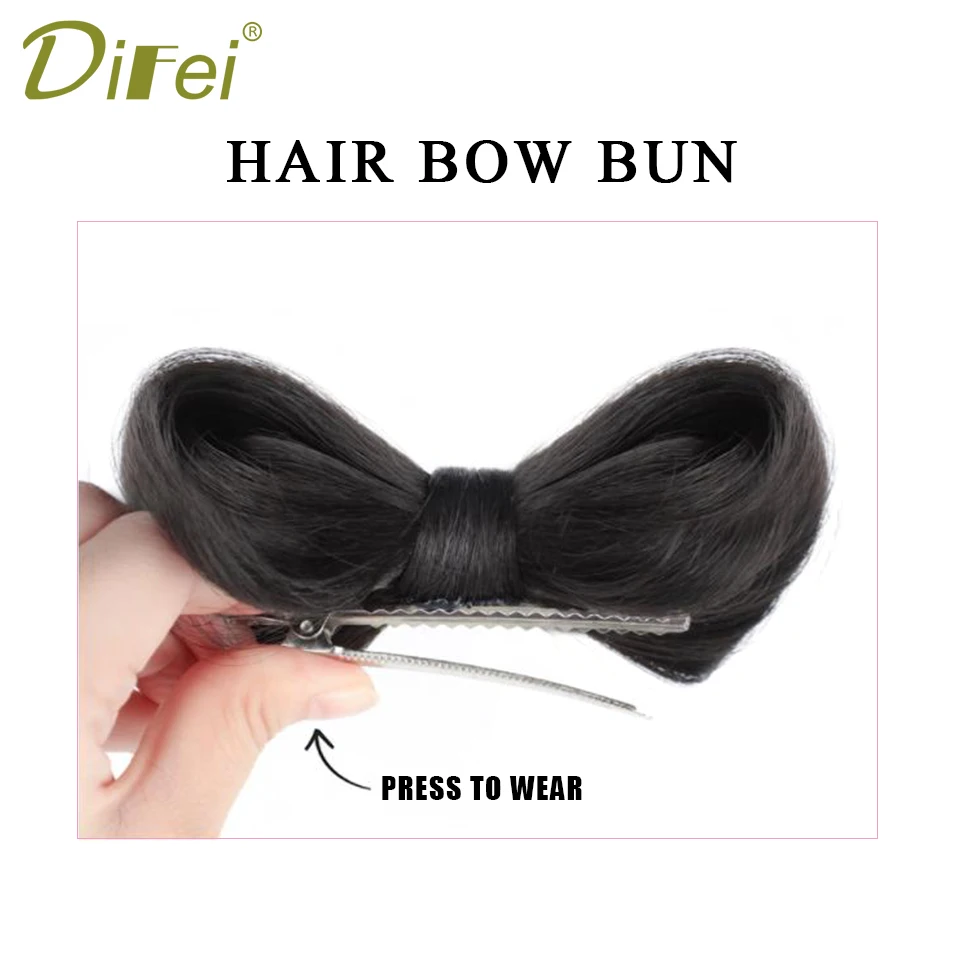 DIFEI Synthetic Hair Bow Buns Clip Bun Hairstyle Bow Hair Accessories For Women Brown Black Chignon Hairpins Wig Hair Bun