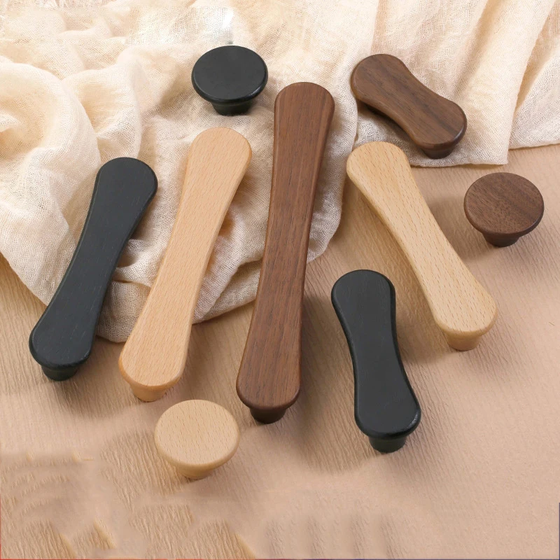 Minimalist Solid Wood Cabinet Handles Walnut Wardrobe Door Handles Beech Drawer Knobs Modern Long Furniture Handles & Pulls