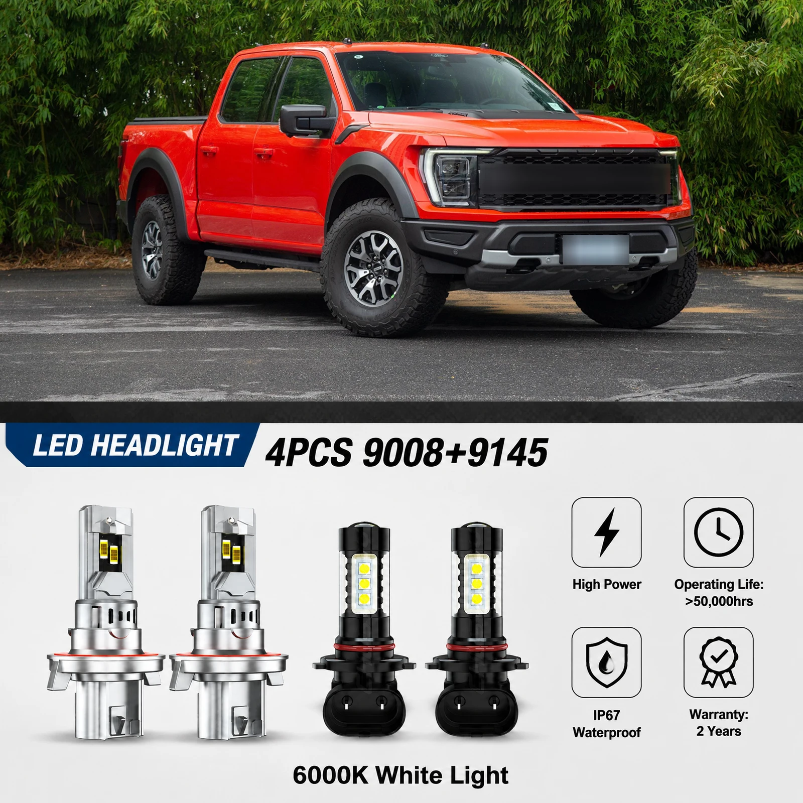 For 2004-2014 Ford F150 6000K LED Headlight Hi/Lo + Fog Light 4 Bulbs Combo Kit