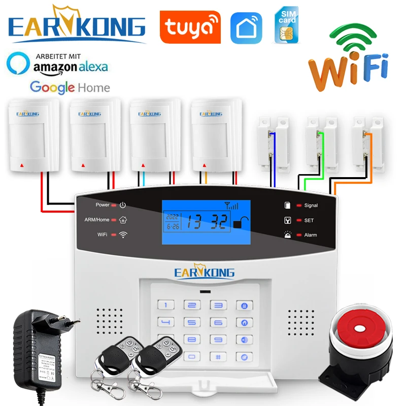 유선 및 무선 4G 가정용 도난 방지 보안 경보 시스템 – 433MHz 호스트, 스페인어, 프랑스어, 영어, 러시아어, 이탈리아어 지원, 투야 스마트 앱 통합