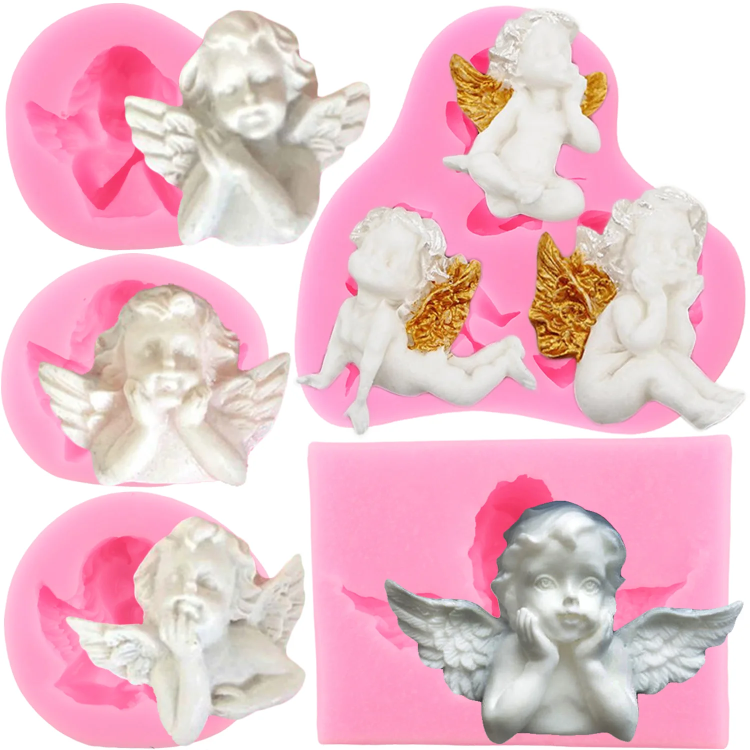 Cupid Little Angel Silicone Molds Fondant Cake Decorating Tools Cake Border Molds Chocolate Candy Dessert Kitchen Baking Moulds