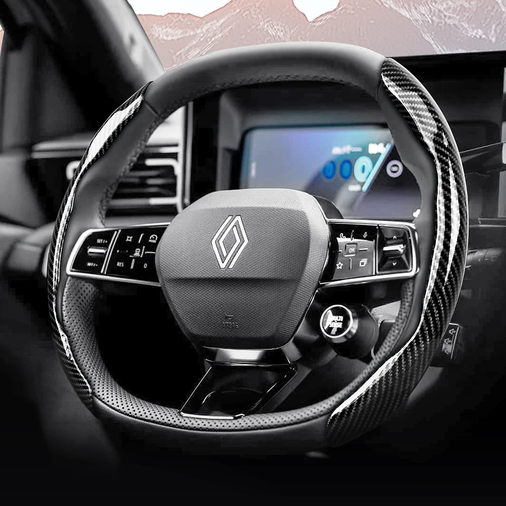 Funda Protectora para Volante con Textura de Fibra de Carbono Brillante, Compatible con Renault Sporty, Sandero, Clio, Duster, Captur, Master, Kwid, Trafic, Austral, Arkana, Megane, Kangoo Express, Megane-E, Kardian