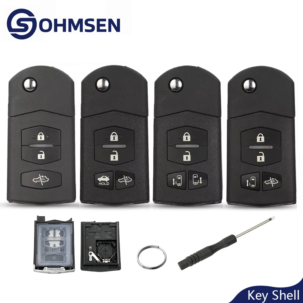 

Корпус выкидного ключа-брелока OHMSEN с 3/4 кнопками для Mazda 2, 3, 5, 6, M5, M6, CX-5, CX-6 (2004+), замена