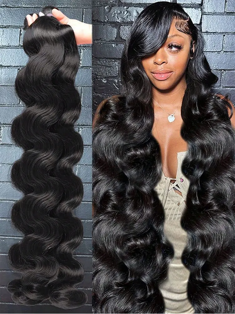 Rambut Manusia Model Body Wave 40 42 Inch Hitam Alami Model Water Wave Rambut Brasil 1 3 4 Pcs Bundel Rambut Ekstensi