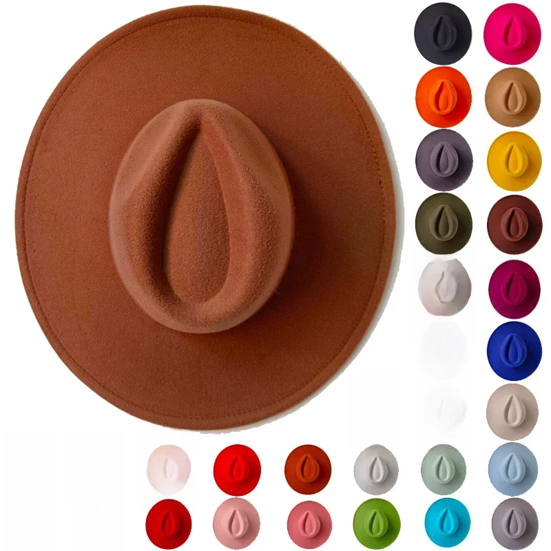 Gorras Hat Fedoras 9.5cm Szeroki kapelusz z rondem Damski zimowy kapelusz męski Denim Felt Damski kapelusz New Fedora Sombreros шапка женская — zdjęcie 2