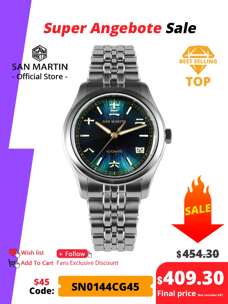 San Martin New 39mm Gada Watch Chinese Style Original Design Sunburst JianZhan Miyota 90S5 Men Dress Automatic Mechanical SN0144