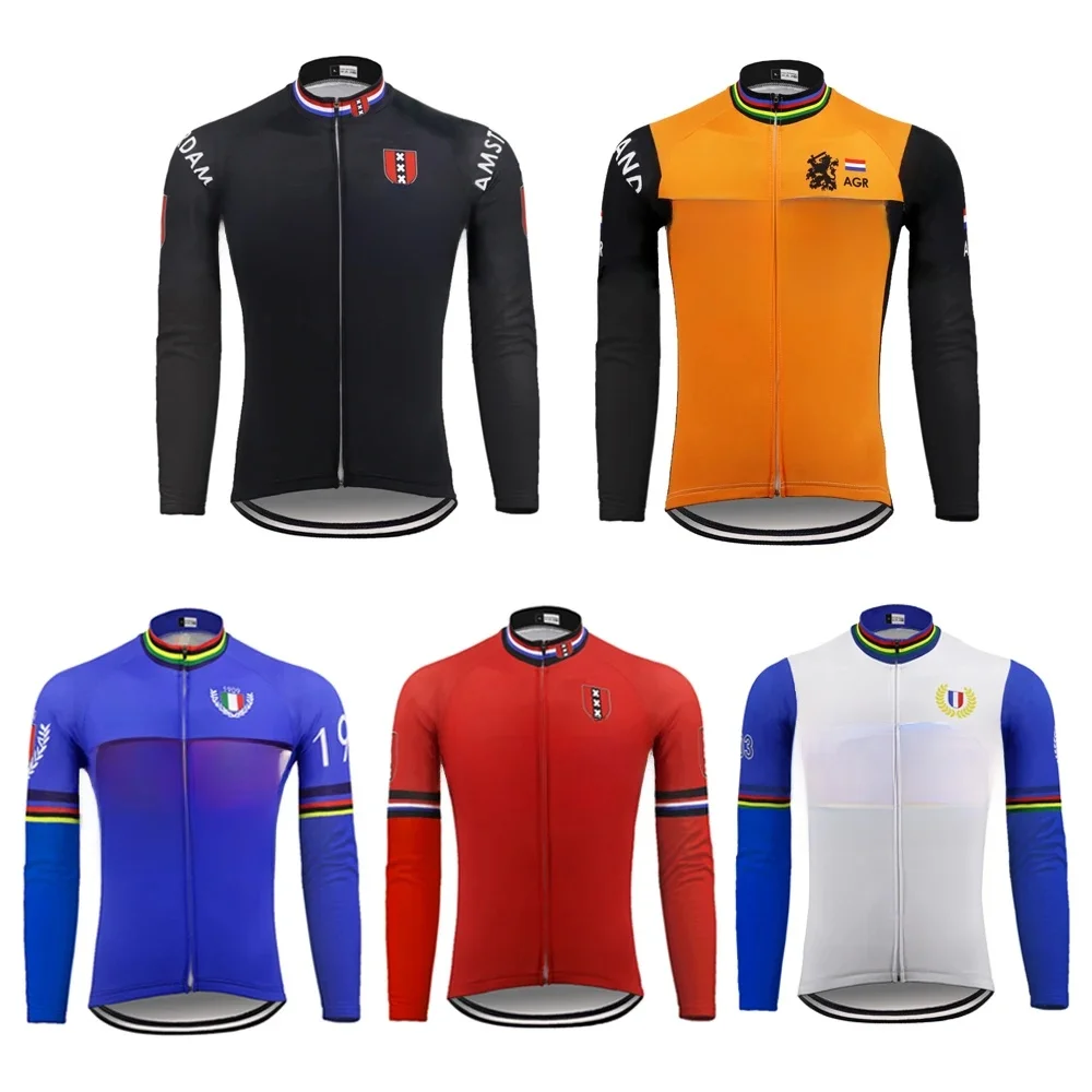 AliExpress DOWNORUP ITALIA FRANCE HOLLAND Retro Cycling Jersey Long Sleeve Winter Fleece And No Fleece Classic Bike Clothing Maillot Ciclismo