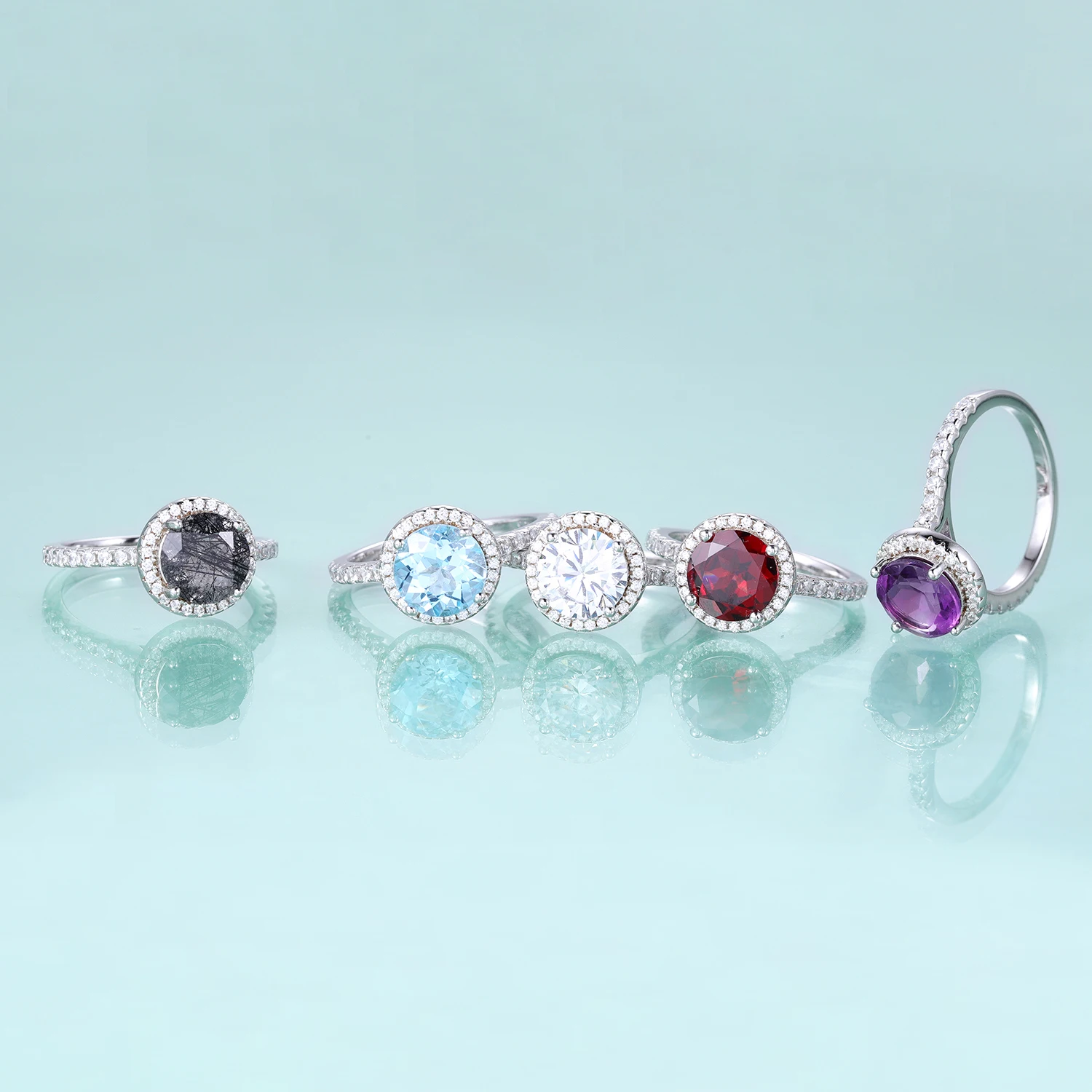 GEM'S BALLET 8mm Round Topaz Sapphire Four Prong Halo Engagement Rings 925 Sterling Silver Anniversary Promise Gift For Herg