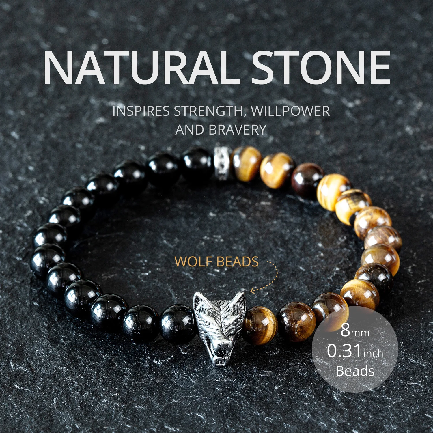 

Natural Stone Obsidian Beaded Bracelet Wolf Head Gandcrafted Vacation Accessories Daily Wear Best Friend Gifts For Men Women