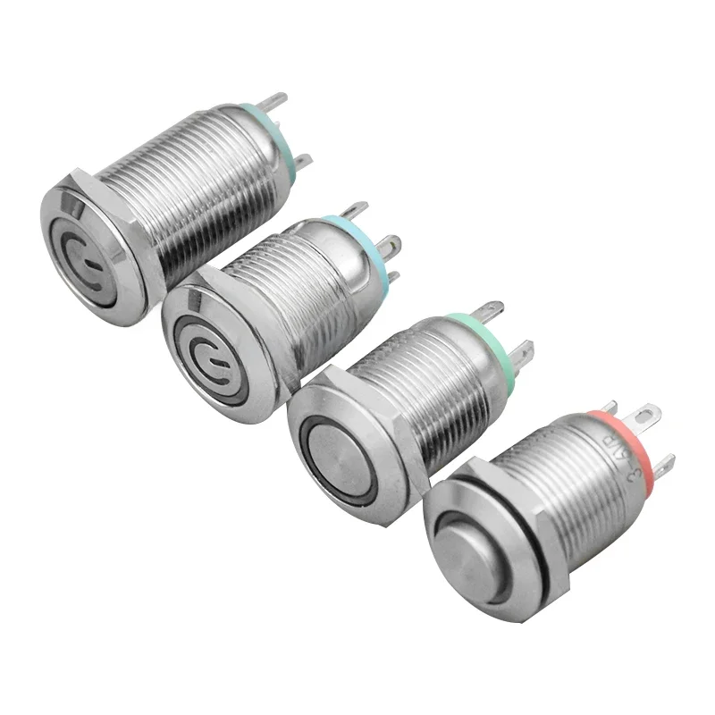 12mm Wodoodporny metalowy przełącznik przyciskowy LED Chwilowa blokada silnika samochodowego PC Przełącznik zasilania 3V 5V 12V 24V 220V Symbol pierścienia — zdjęcie 2