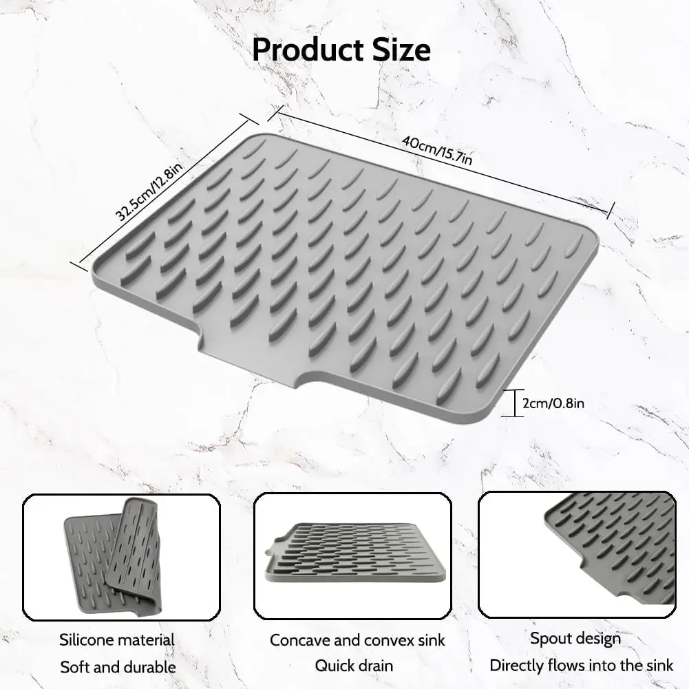 

Silicone Drying Mat for Dishes, Heat-Resistant & Non-Slip, Protects Countertops from Drips & Scratches. Fast Drying!