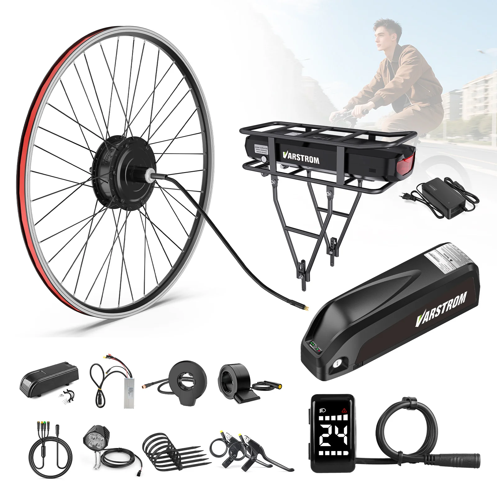 Bafang 48V 500W Hinterradnabenmotor G020, 8fun H400B E-Bike-Umbausatz, optional für 20", 26", 27,5", 28" und 29-Zoll, 700C, Scheibenbremse, V-Bremse, Elektrofahrrad-Umbausätze mit DZ40 EKD01 0-9