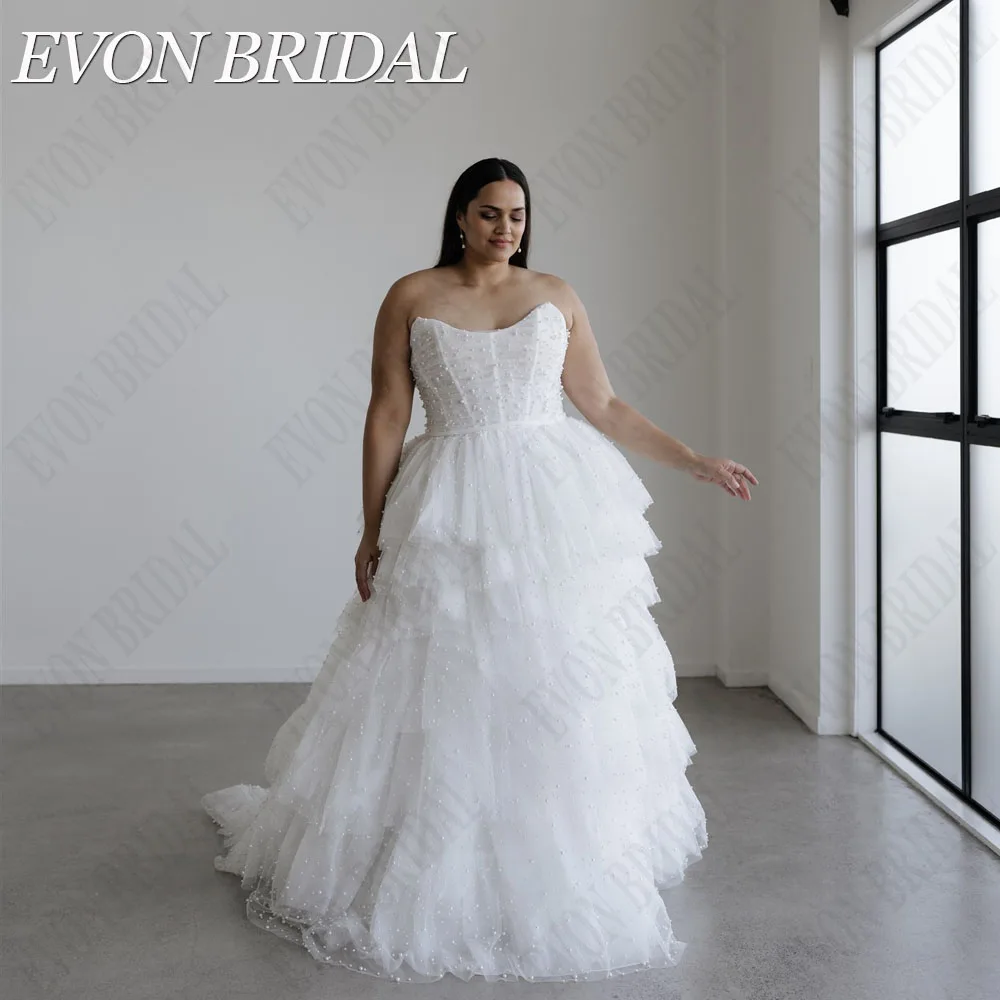 

EVON BRIDAL Beading Strapless Wedding Dresses For Woman Sleeveless A-Line Tulle Tiered Bridal Gown Custom Made Vestidos De Novia