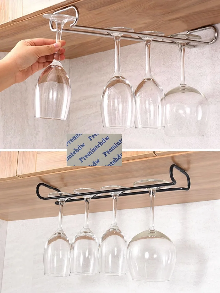 2Pcs Wine Glass Goblet Stemware Wire Rack Holder Storage Hanger Under Cabinet Mounting Shelf Chrome Matte Black White