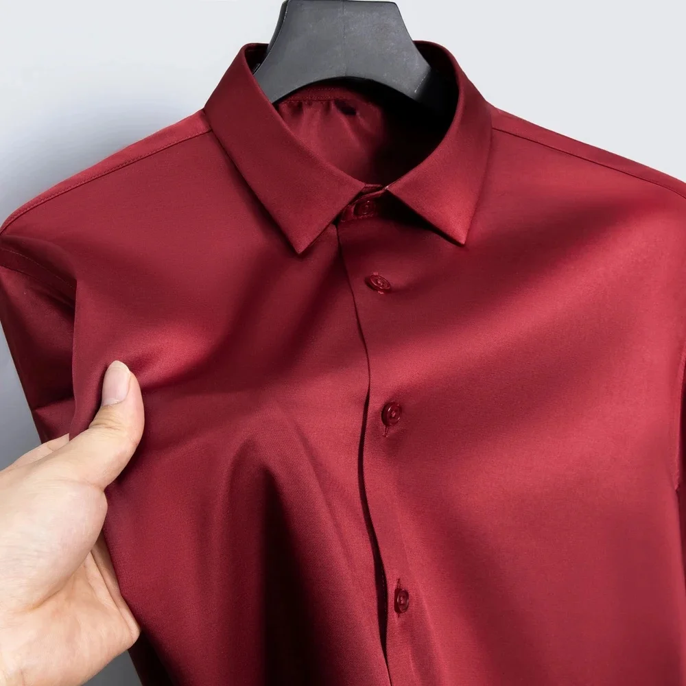 Zomershirt, wit glanzend strijkvrij herenoverhemd, heren kreukbestendig ijszijde casual high-end naadloos zakelijk overhemd - afbeelding 2