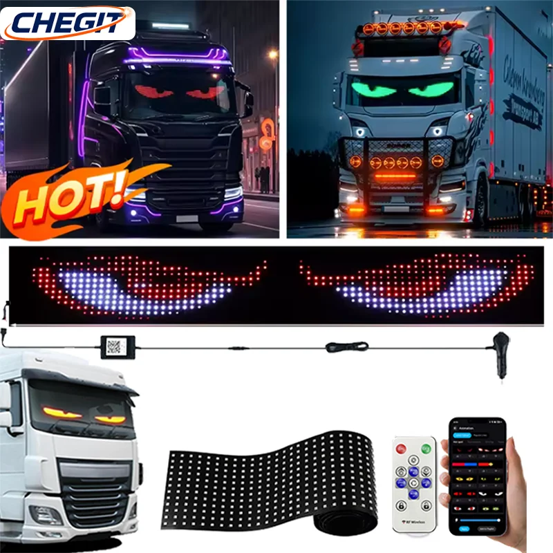 

Large APP Truck Car Devil Eye LED Pixel Panel Light Remote Control Soft Foldable Lighting Scrolling For Board Windshield 12V