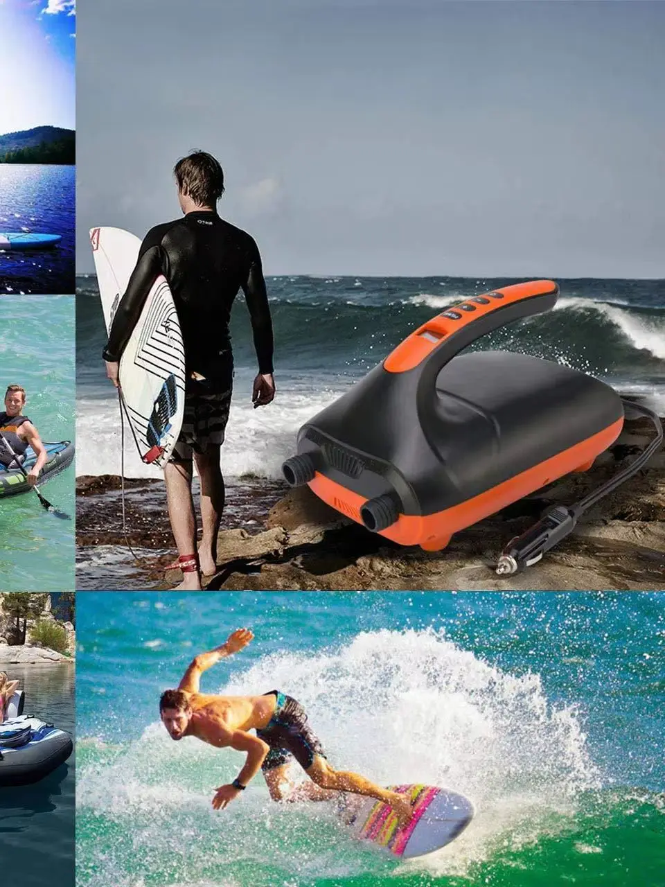 12V Elektrische SUP-Luftpumpe 16PSI 20PSI Intelligenter Paddle-Board-Inflator Tragbare Hochdruck-Luftpumpe Automatische Zweistufige Aufpumpfunktion LCD-Digitalanzeige für SUP Kajak Boot Aufblasbares