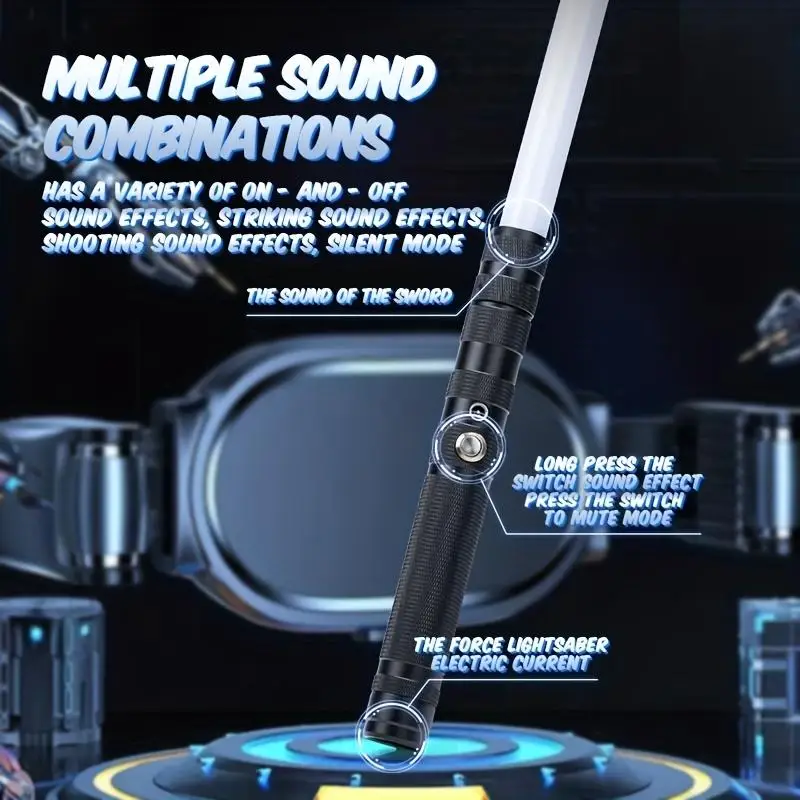 Sabre iluminado 2 en 1, espada de juguete para niños RGB LED de 15 colores espada láser dual con 3 modos de efectos de sonido, regalo de Navidad