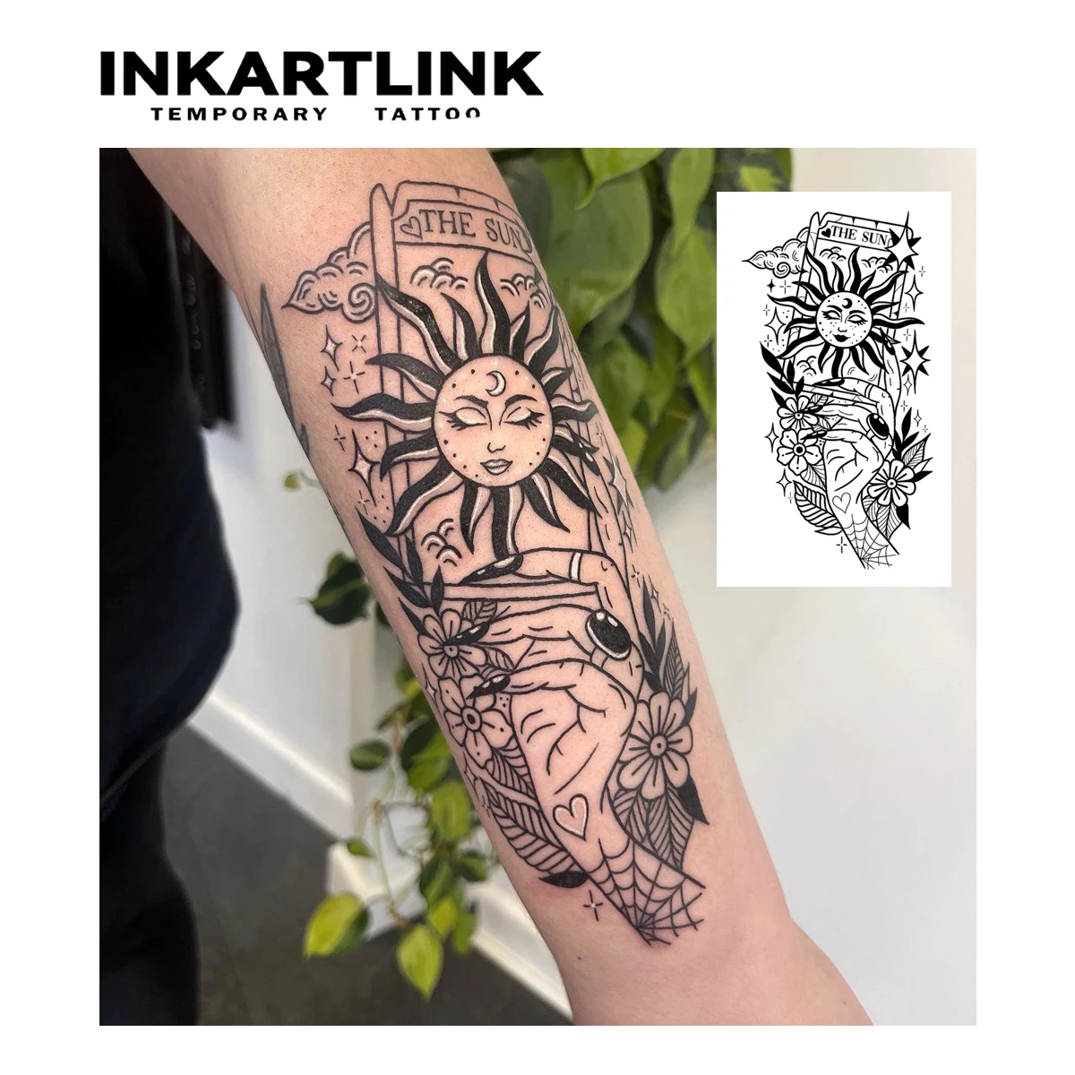 Sun Tarot temporary tattoo sticker, waterproof magic tattoo, lasts to 15 days fake tattoo, semi permanent tattoo