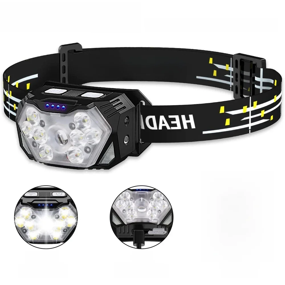 9 Led Starke Licht Scheinwerfer USB Aufladbare Motion Sensor Scheinwerfer Tragbare Angeln Camping Outdoor Kopf Lampe 1200 mah