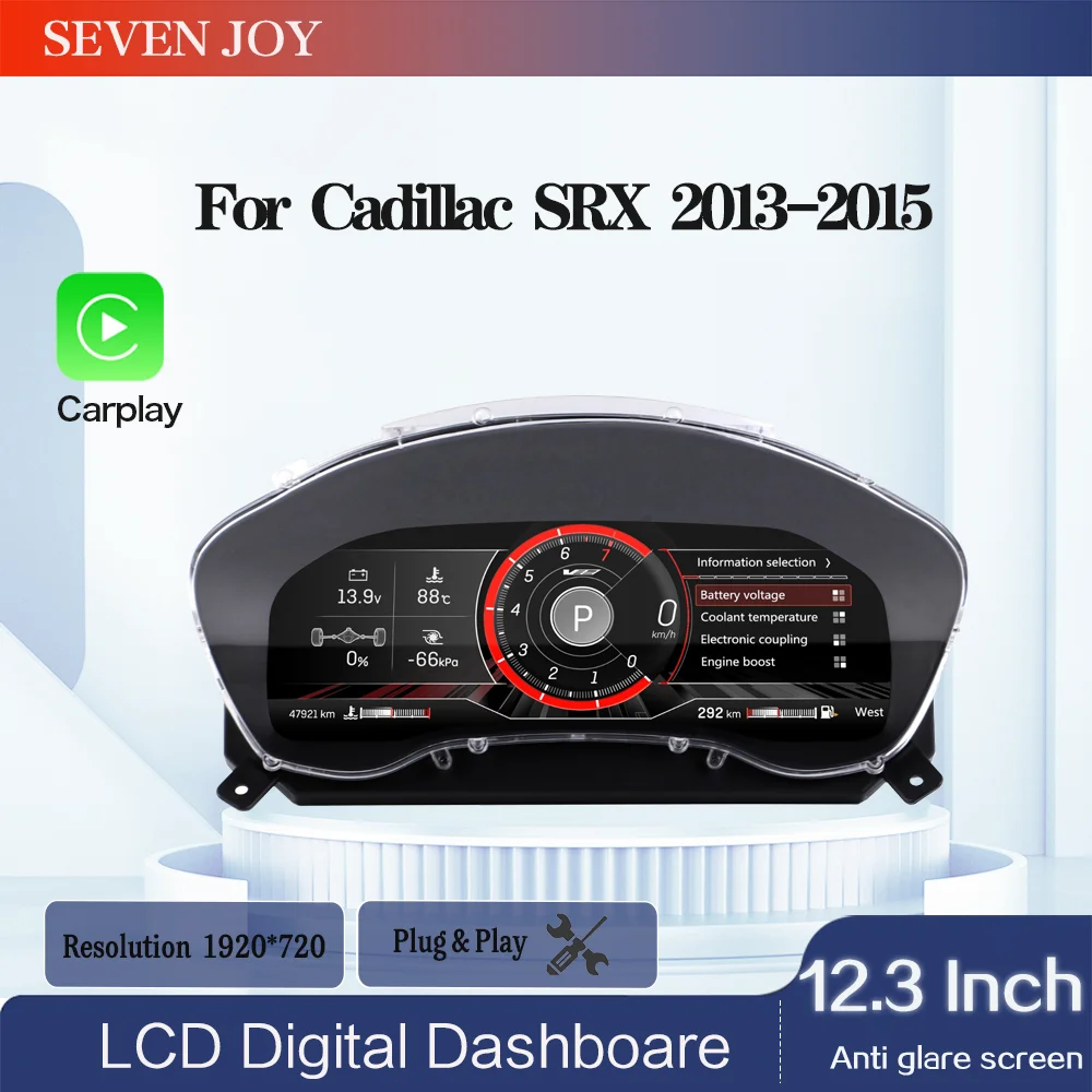 

12.3" HD virtual cockpit LCD For Cadillac SRX 2013-2015 Wireless CarPlay Speedometer Dashboard Gauge Digital Instrument Cluster