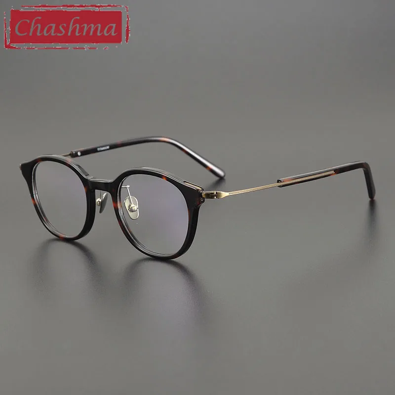 

Chashma Women Round Retro Top Quality Acetate Pure Titanium Temples Optical Prescription Glasses Frame Lightweight Men Spectacle