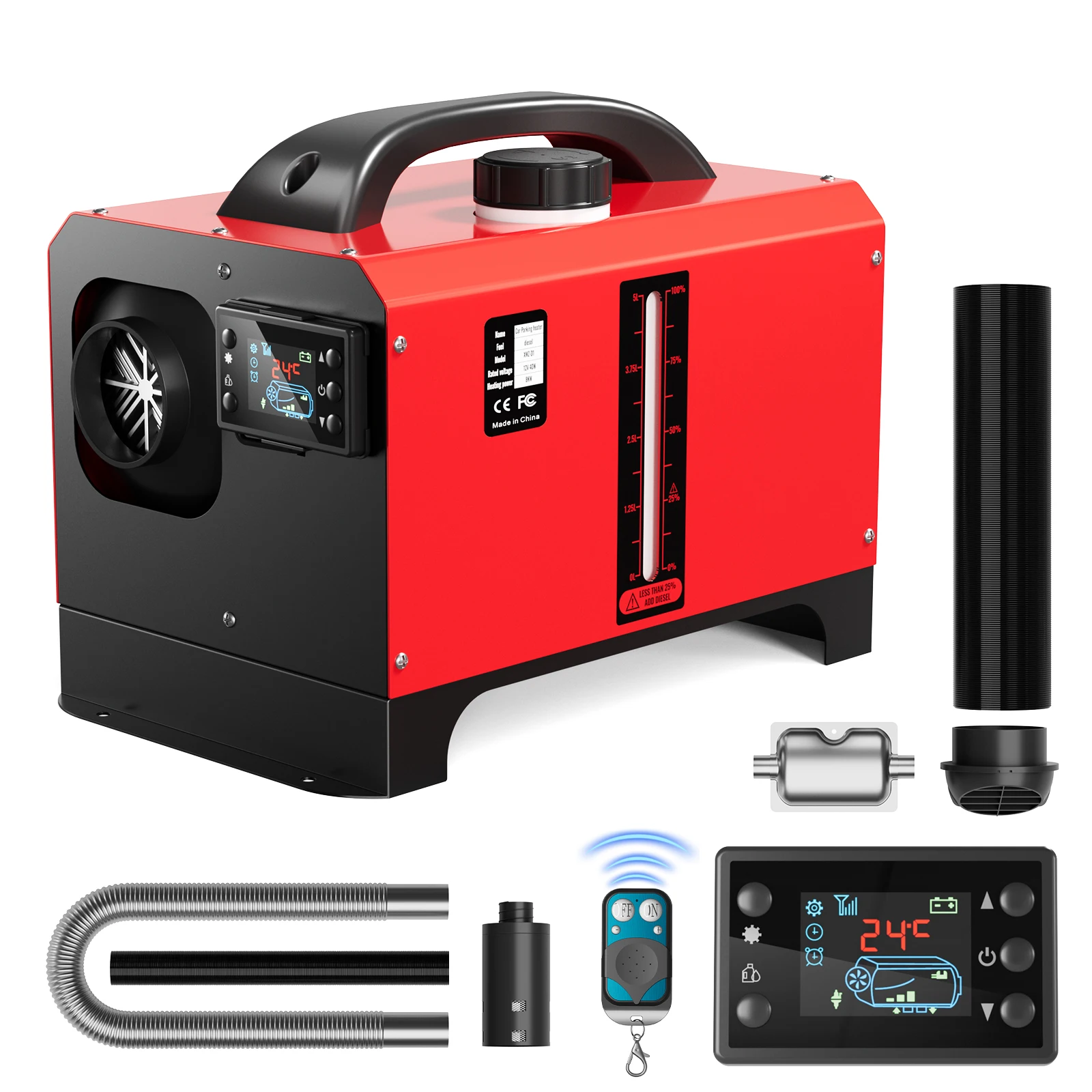 

Дизельный обогреватель 12 В, 8 кВт Дизельный воздушный обогреватель с топливным баком 5 л/1,3 галлона, универсальный портативный дизельный стояночный обогреватель с дистанционным управлением