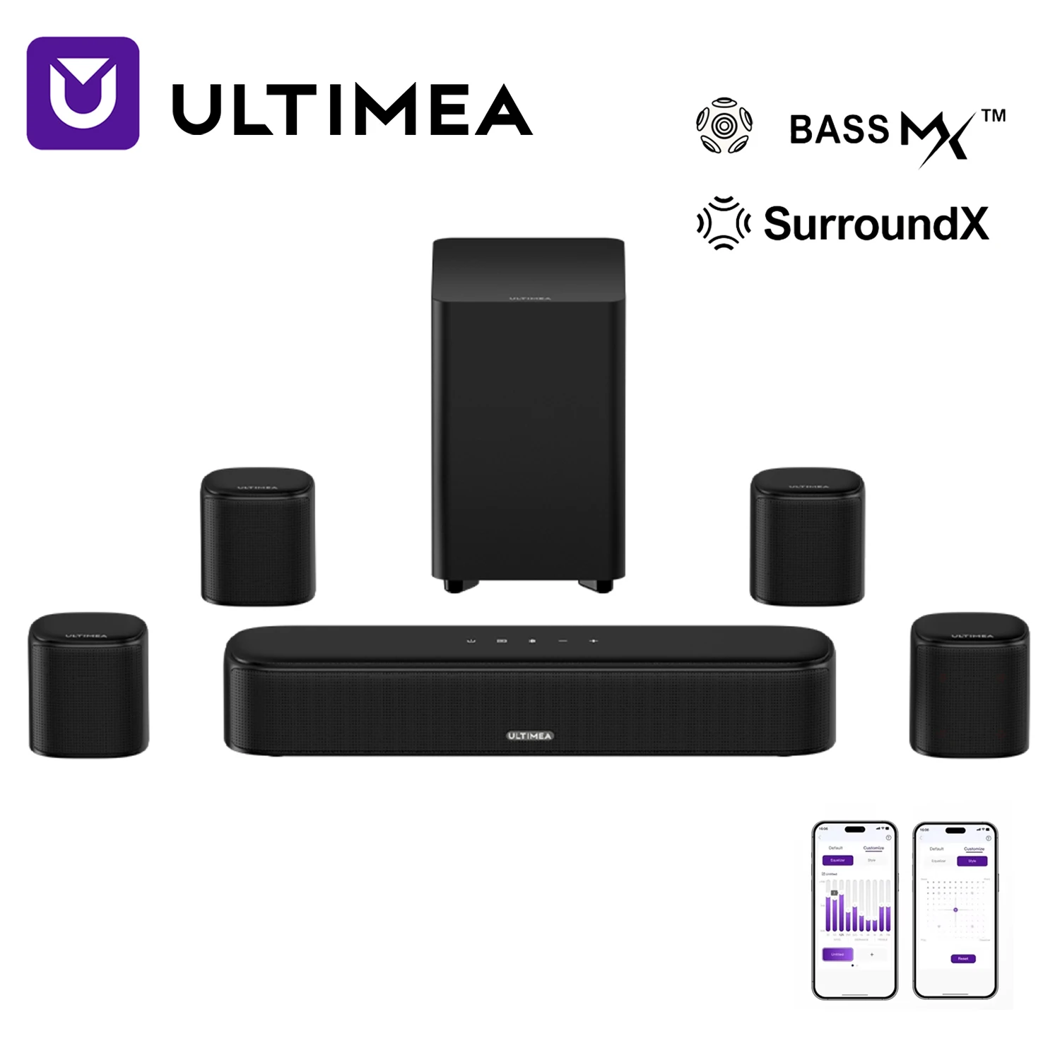 ULTIMEA 7.1 ch Soundbar mit Subwoofer, Soundbar mit virtuellem Surround-Sound System für Fernseher mit 4 Surround-Lautsprechern