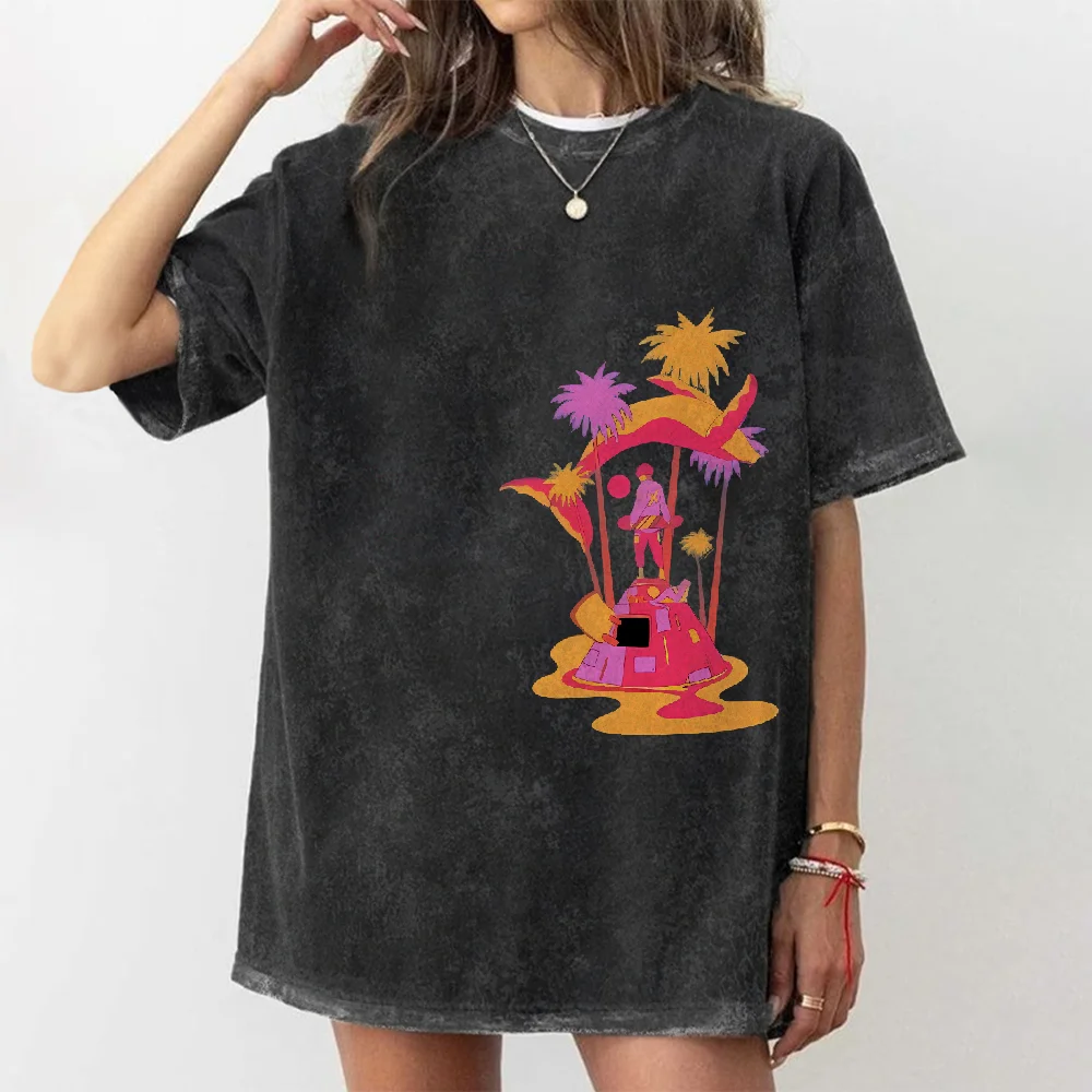 

Fashion Enthusiasts Washed Cotton T shirt Cartoon Character Print Casual Loose Short Sleeve Trendy Comfortable Top