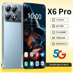 Global Version Mobile Phones X6 Pro 7.6 inch HD 16G+1T Cellphones 108MP Camera 7800mAh smartphone 5g Dual Sim Android Unlocked