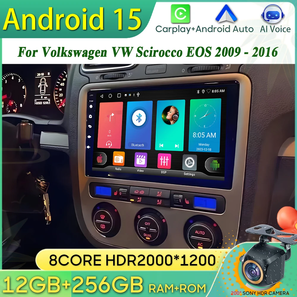 Autoradio Android 15 pour Volkswagen VW Scirocco EOS 2009 2010 2011 2012 2013 - 2016 Navigation GPS Android Auto Carplay No 2din
