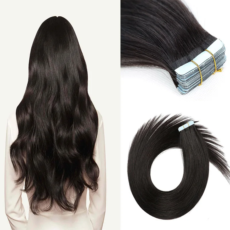 Tape In Human Hair Extensions Natural Black Dark Brown Wine Red 100% Real Brazilian Remy Woman Hair 20pcs/Pack For Salon Supply