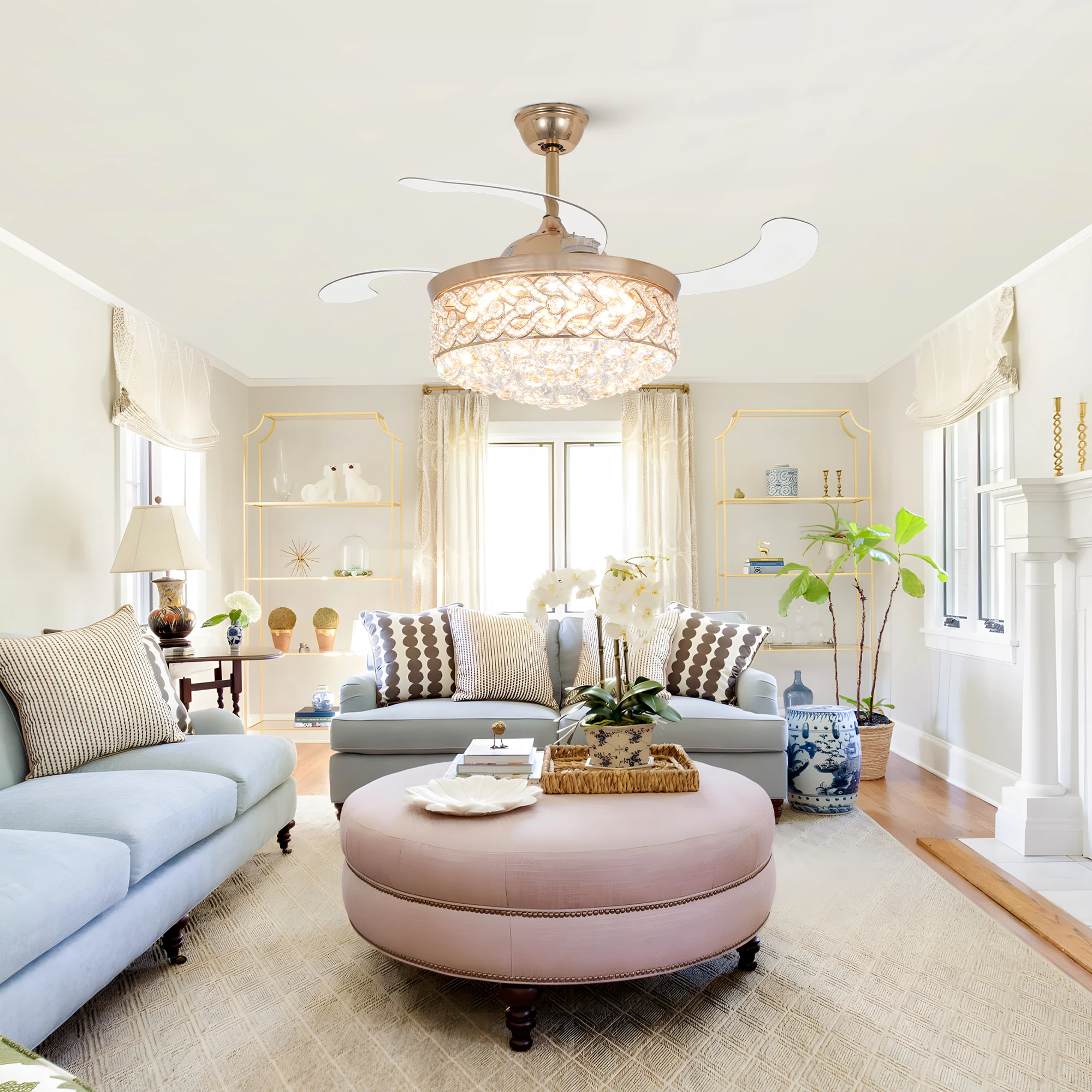 

42-дюймовый золотой потолочный вентилятор в форме сердца с подсветкой и пультом дистанционного управления, подходит для спален и гостиных.