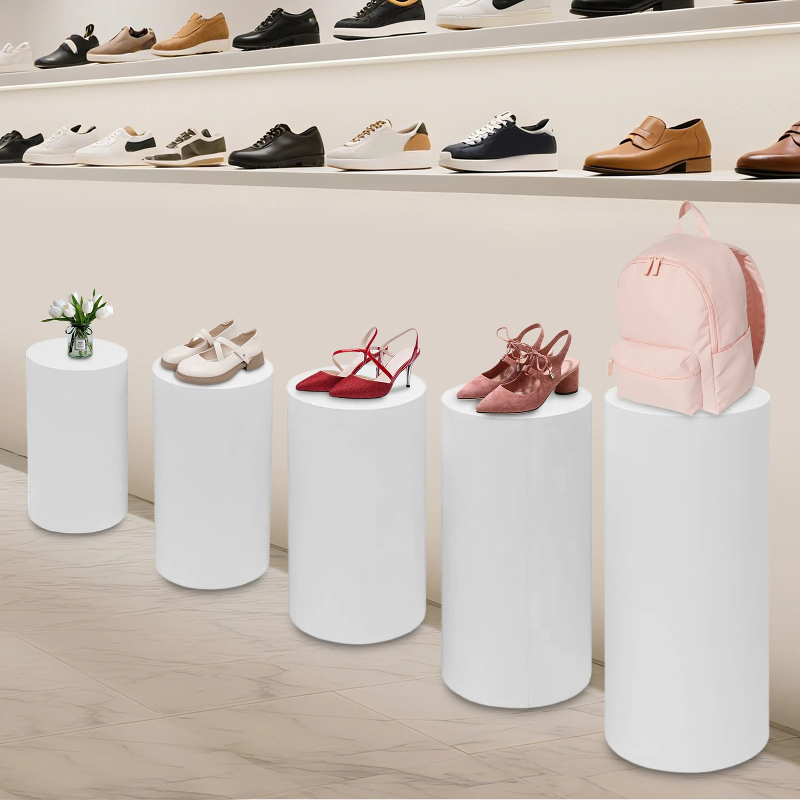 5 قطعة اسطوانة مستديرة بيضاء الركيزة حامل قائما بذاته اسطوانة معدنية الركيزة حفل زفاف عيد ميلاد كعكة زهرة عرض أعمدة