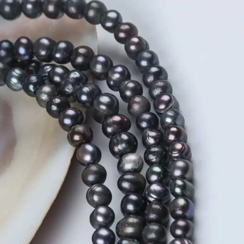 Wholesale 16 inches 8-9mm Black Natural Round Fresh Water Pearls Loose Strand
