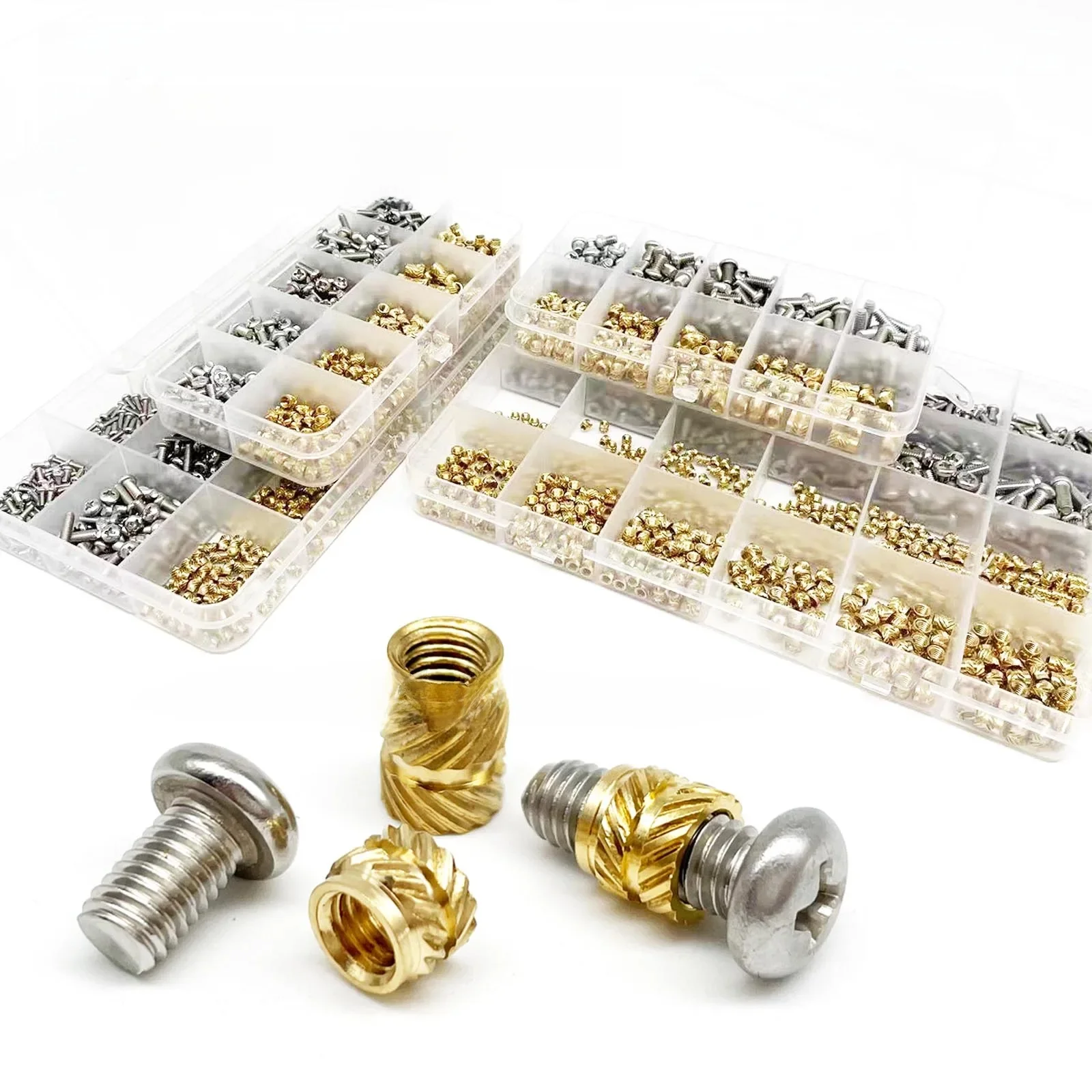 Messing Kupfer eingebettete Einsatzmutter Schraubensatz Set M1.4M1.6 M2 M2.5 M3 M4 M5 M6 für Wärmeleit-Injektion 3D-Druck-Twill-Rändelgewinde